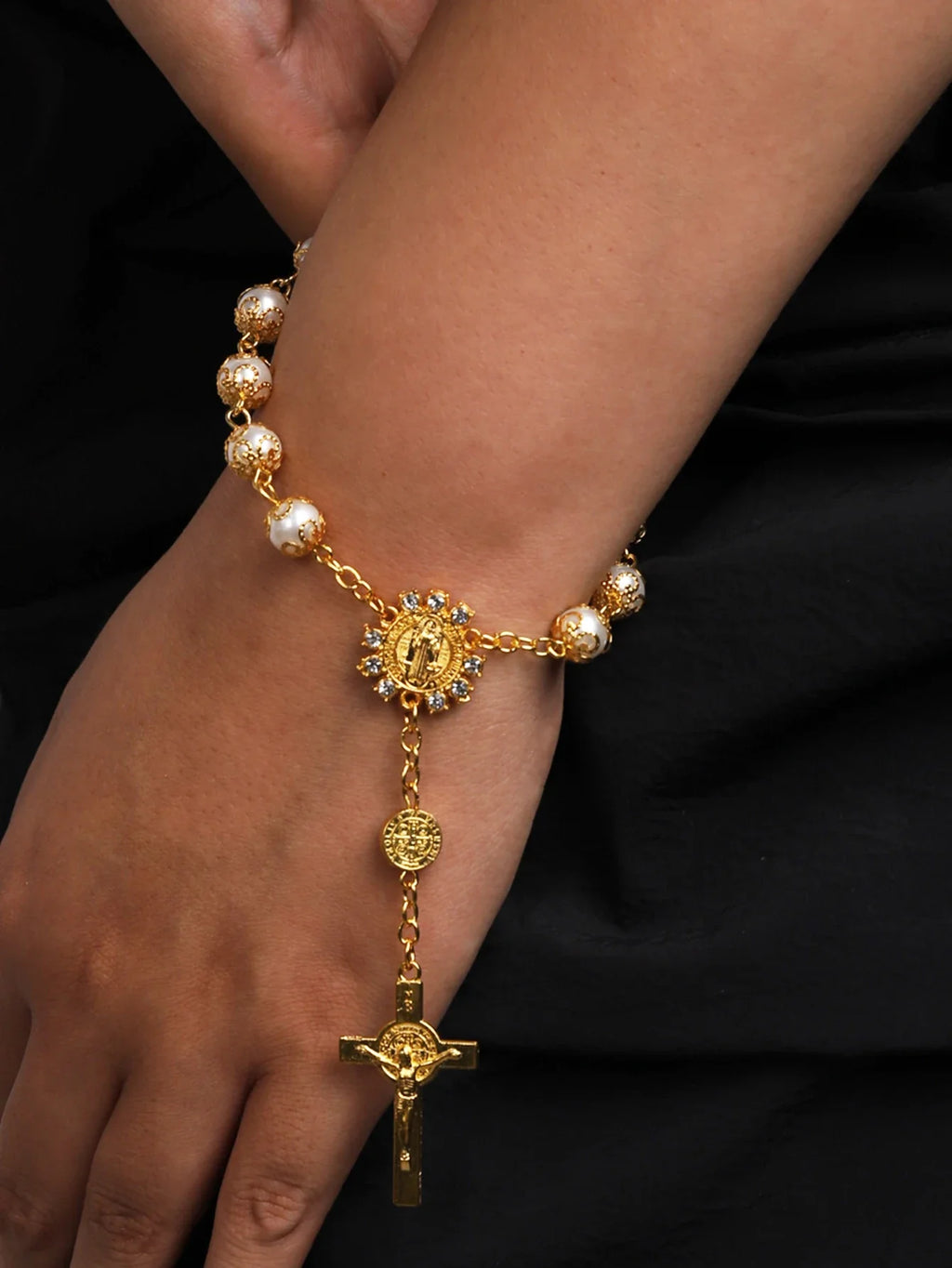 One Decade Auto Rosary Beads Catholic Bracelet Saint Benedict Crucifix Divine Mercy Gift for Women Men Vera Lux