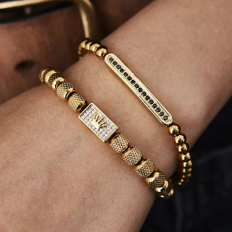 1set Stainless Steel Bracelet Pineapple Bead Crown with Zircon Weaving Adjustable Bracelet Set Trendy Fashion Accessories Vera Lux