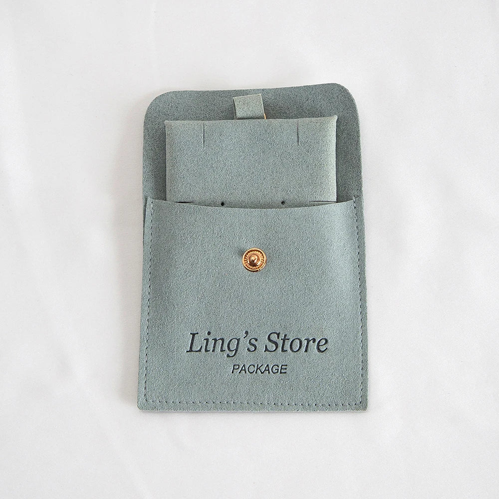 20/50/100Sets Personalized Logo Jewelry Microfiber Snap Bag 8x8cm Button Pouch Insert Luxury 6x6cm Cards Can Debossed Print Name Vera Lux