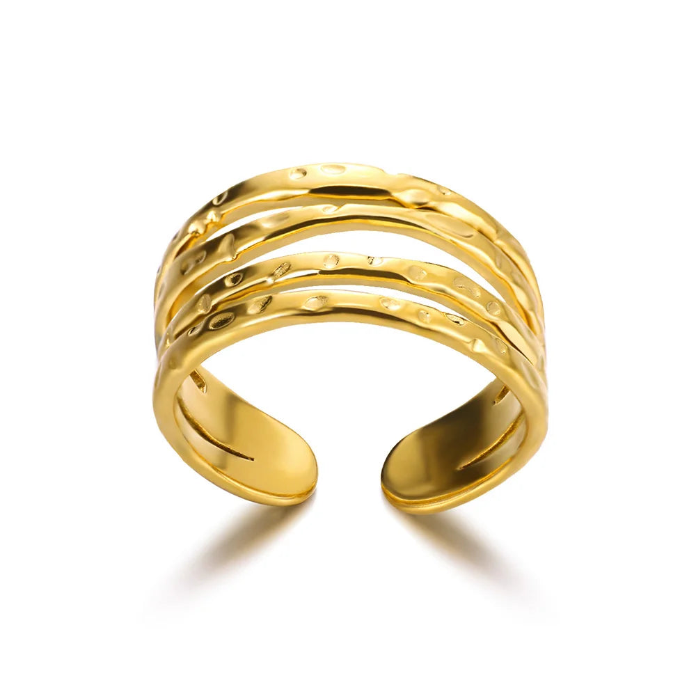 316L Stainless Steel Rings for Women Gold Color Multilayer Geometric Open Ring Vintage Waterproof Wedding Aesthetic Jewelry Gift Vera Lux