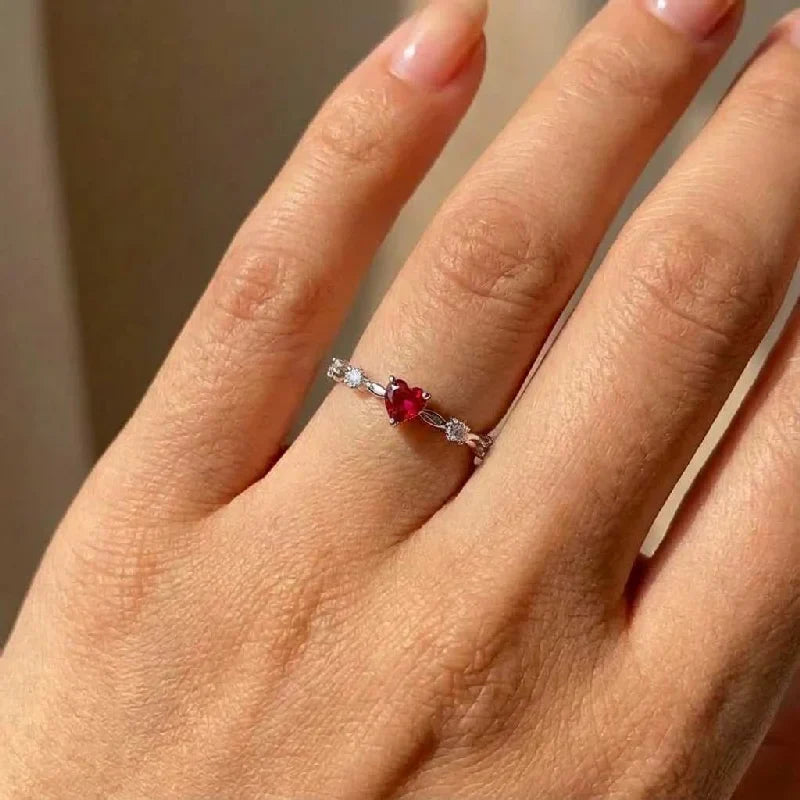 925 Sterling Silve Plated 18K Gold Zircon Red Love Heart Rings for Women Party Wedding High Quality Vintage Fine Jewelry Vera Lux