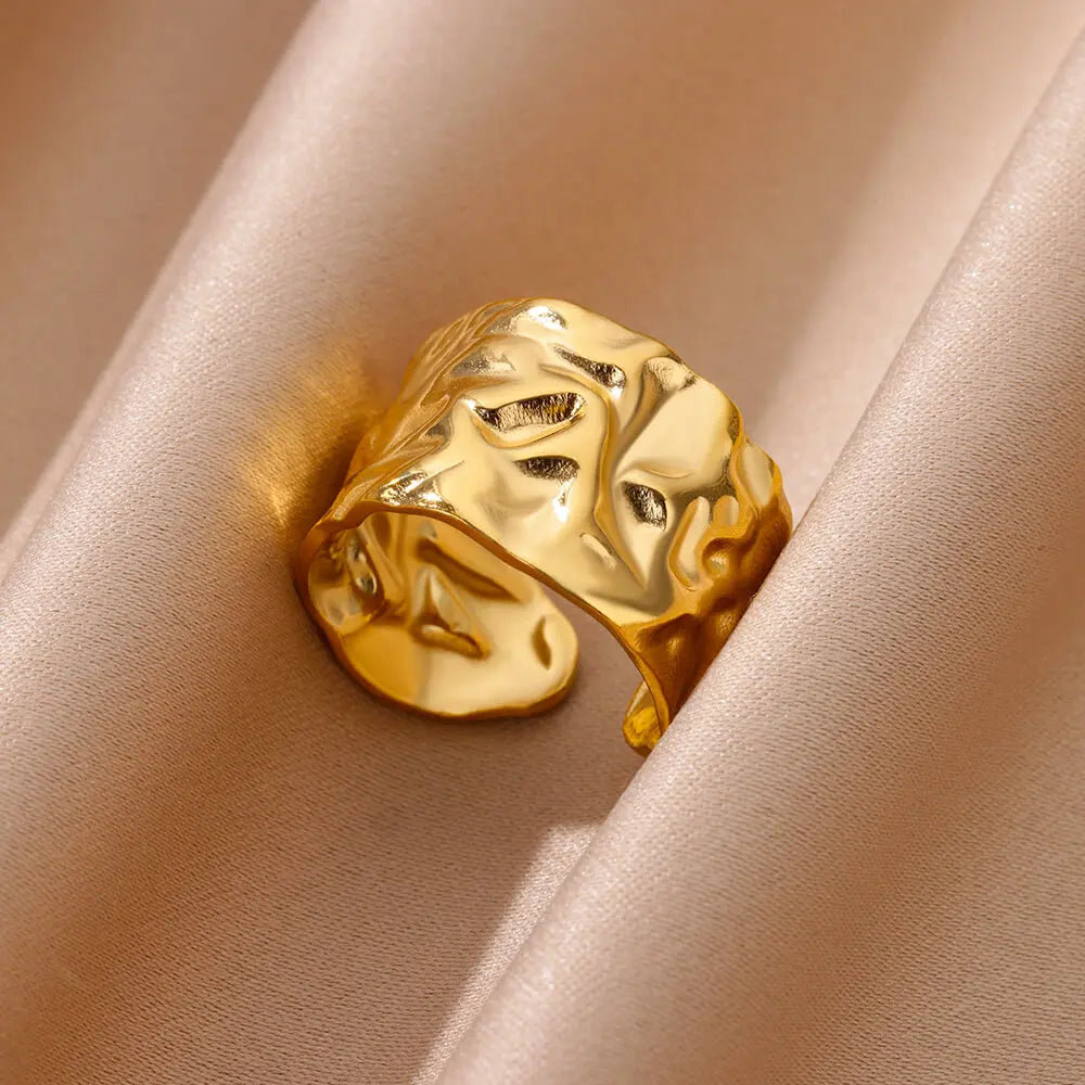 316L Stainless Steel Rings for Women Gold Color Multilayer Geometric Open Ring Vintage Waterproof Wedding Aesthetic Jewelry Gift Vera Lux