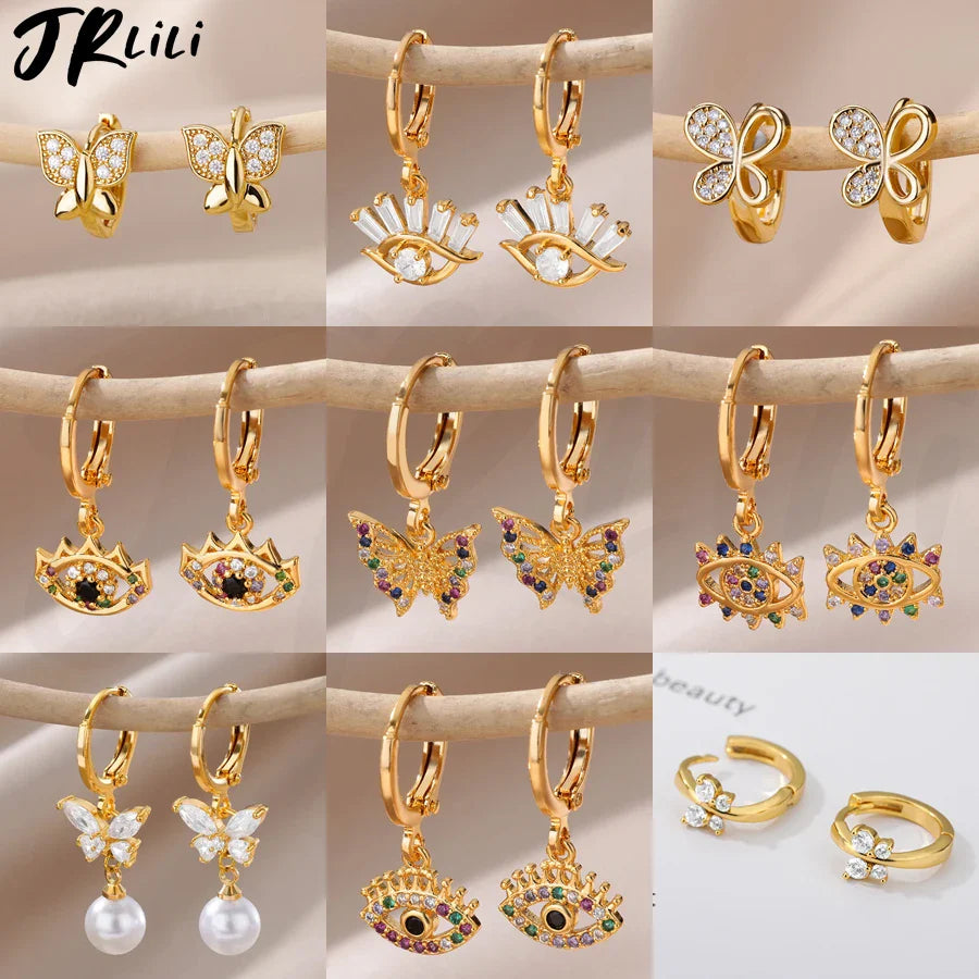 Zircon Butterfly Pendientes Earrings for Women Stainless Steel Gold Color Piercing Earring Girl y2k Jewelry aretes bijoux mujer Vera Lux