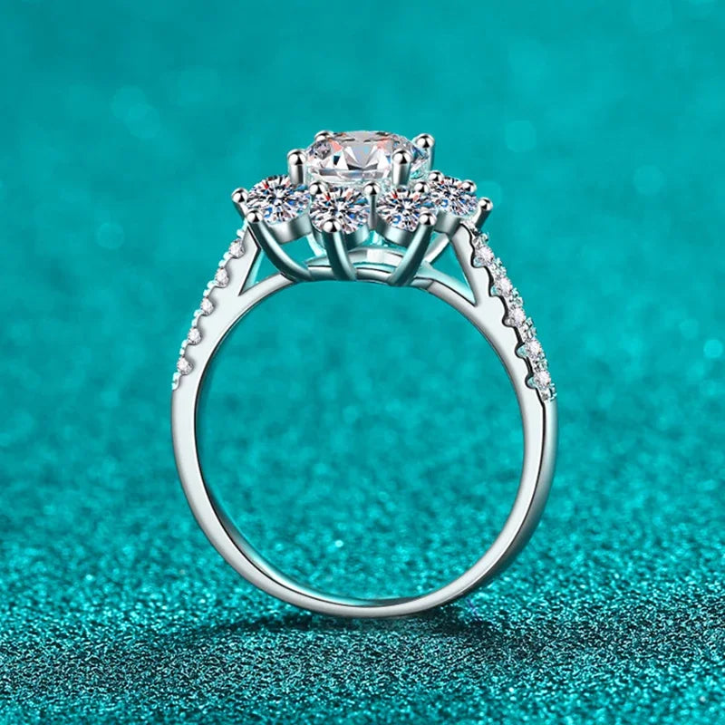 NeeTim 1ct 2ct Moissanite Eternity Ring 925 Sterling Silver with Gold Plated Wedding Flower Lab Diamond Rings For Women Jewelry Vera Lux