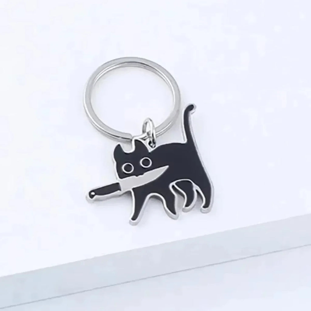 Cute Cartoon Cat Keychain - Black Kitten Knife Pendant for Keys, Bag, Jewelry - Wholesale Animal Keyring Gift Vera Lux