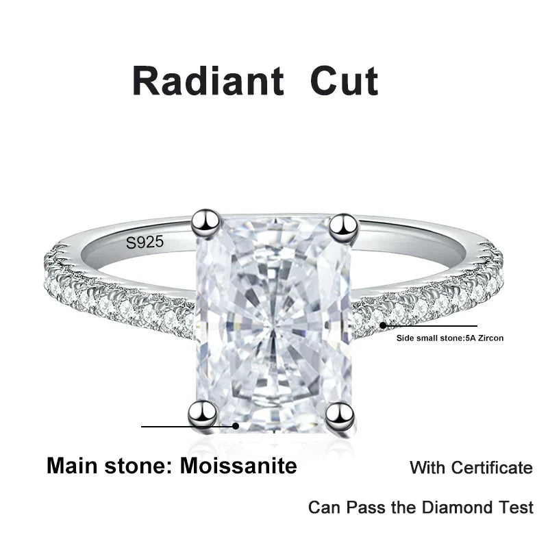 NeeTim 1CT 2CT Emerald Radiant Cut Moissanite Ring for Women Engagement Wedding Lab Diamond Sterling Silver 925 Rings Jewelry Vera Lux