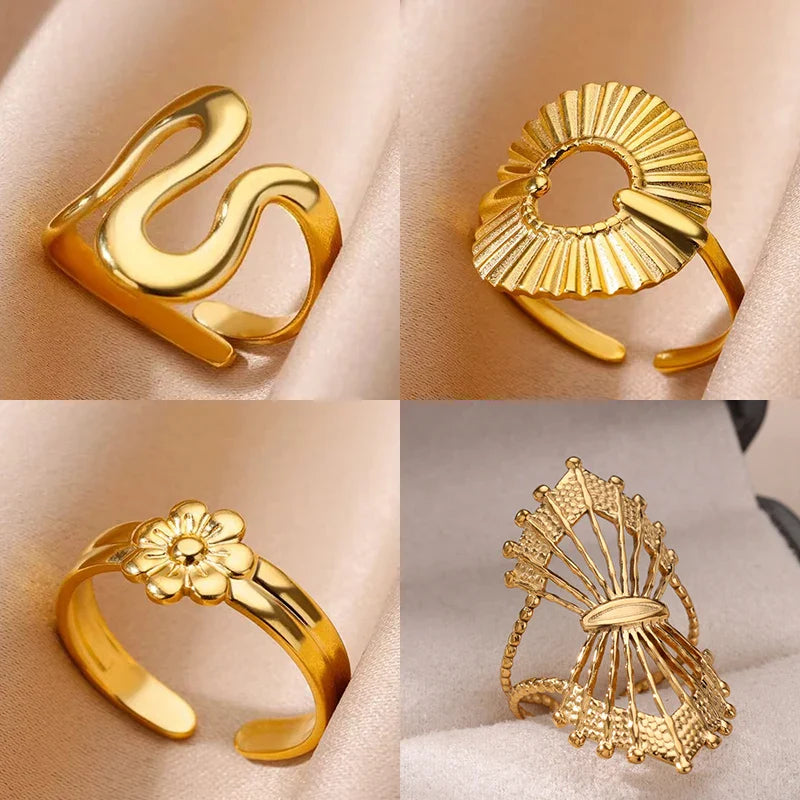Irregular Geometric Glossy Stainless Steel Open Rings For Women Minimalist Gold Color Adjustable Wedding Ring Female Jewelry Vera Lux