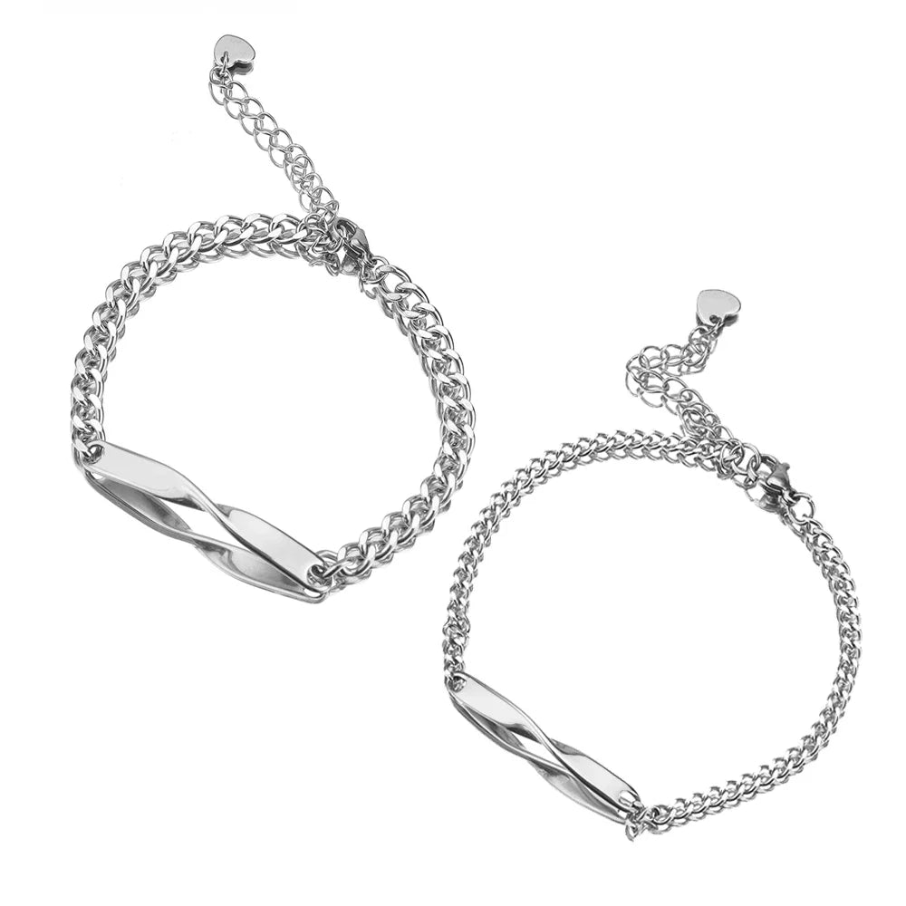 2pcs/set Titanium Steel Manufactured Mobius Couple Bracelet Customized Name Date Carved Bracelet Male and Female Jewelry Gifts Vera Lux