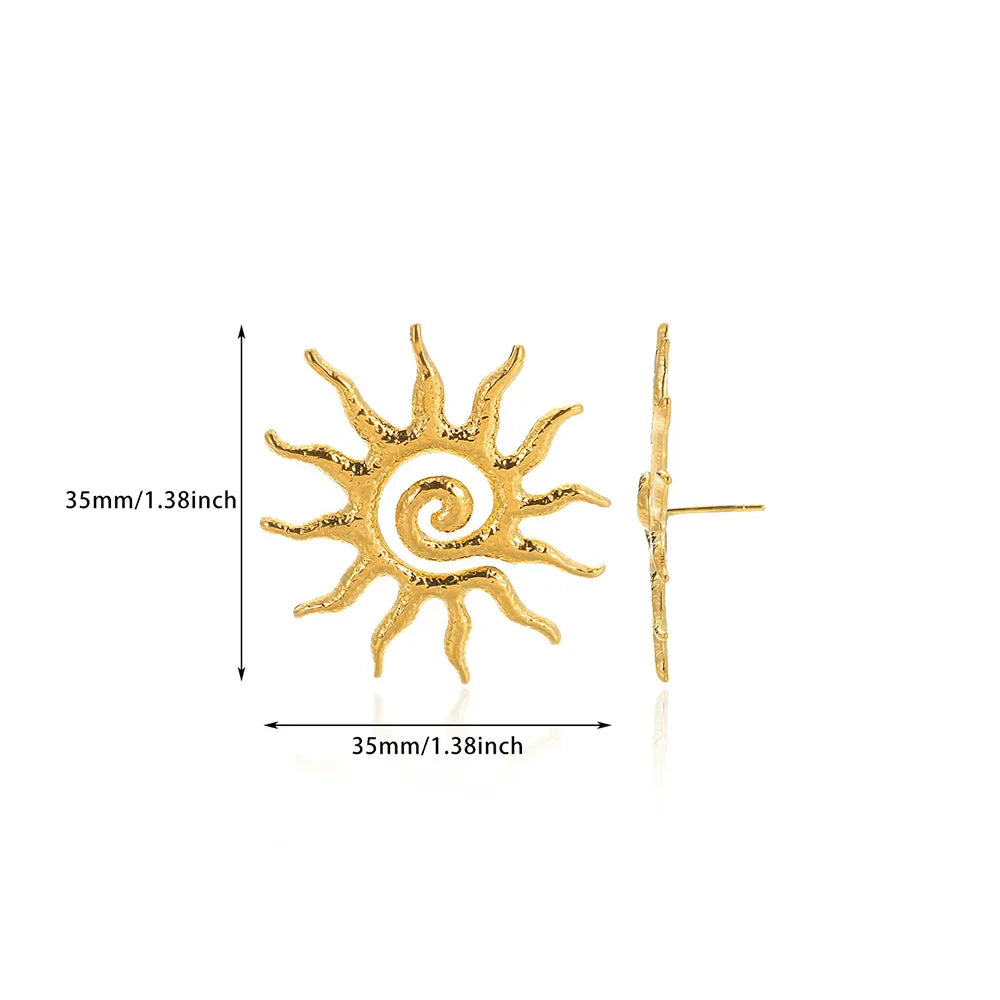 Retro Threaded Sun Earrings For Women Gold Color Stainless Steel Geometric Earrings Hip Hop Party Jewelry Birthday Gifts Vera Lux