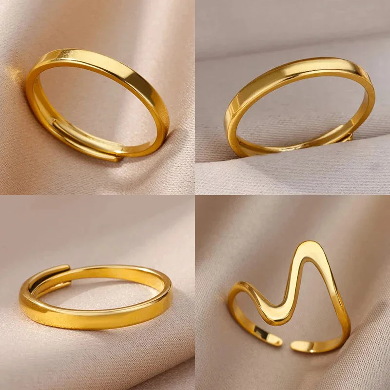 Minimalist Stainless Steel Rings For Women Gold Color Adjustable Finger Rings Fashion Wedding Waterproof Jewelry Gift Vera Lux