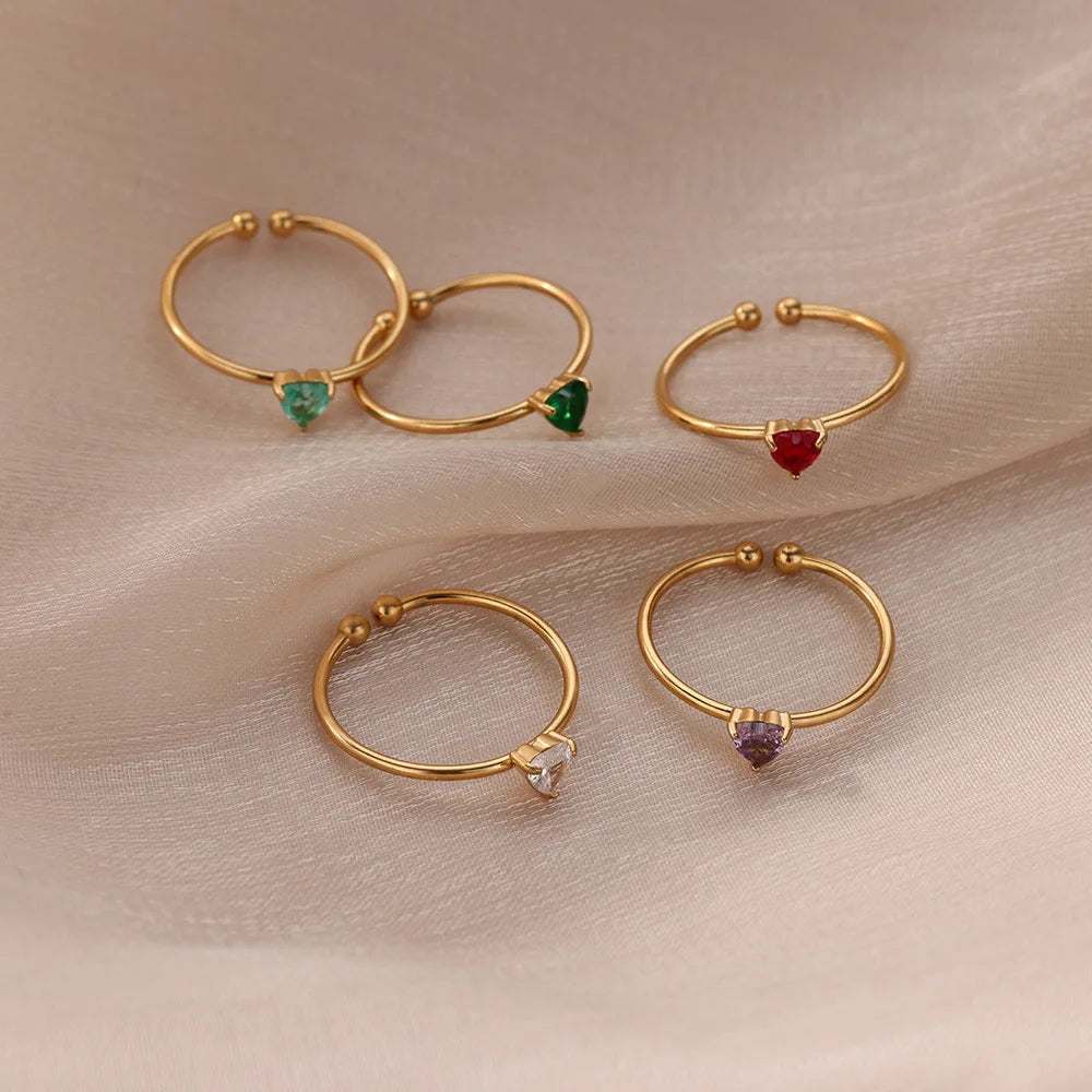 Fashion Zircon Heart Birthstone Rings For Women Stainless Steel Gold Color Birthstone Ring  Aesthetic Wedding Jewelry Gift Vera Lux