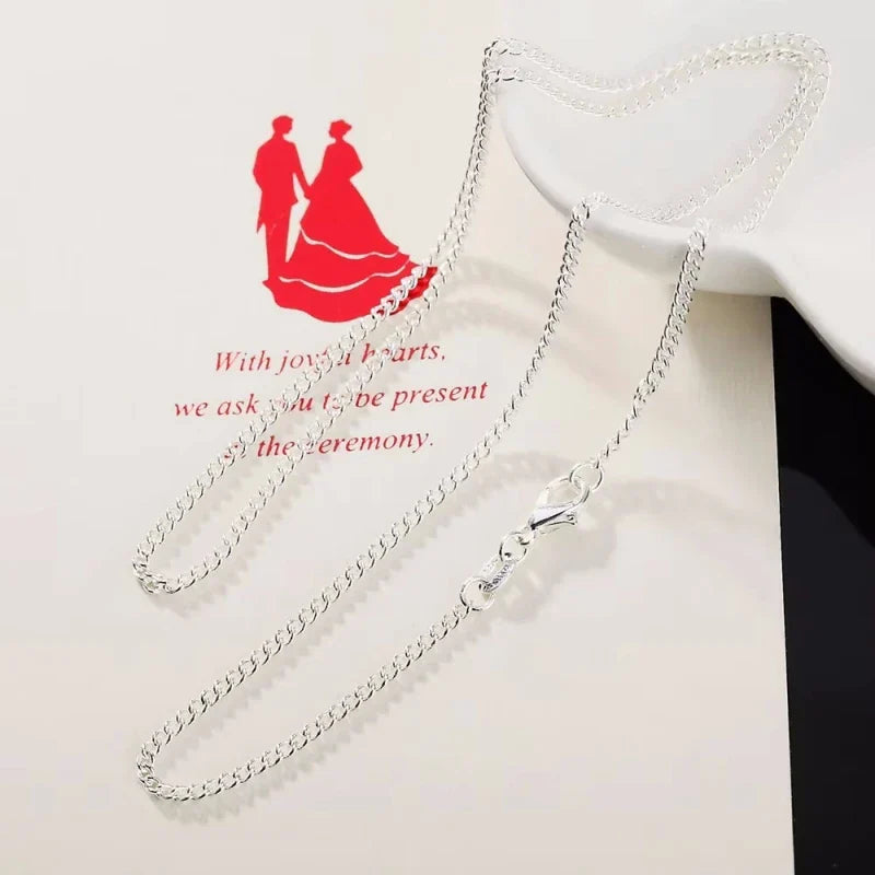 New 925 Sterling Silver Necklace 16/18/20/22/24/26/28/30 Inches 2MM String Chain For Women Men High Quality Jewelrys Gifts Vera Lux