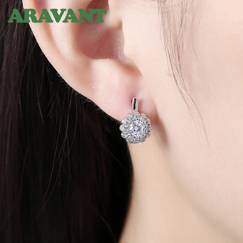 Aravant 925 Silver 18K Gold Cubic Zirconia Flower Gold Drop Earrings For Women Wedding Fashion Jewelry Vera Lux