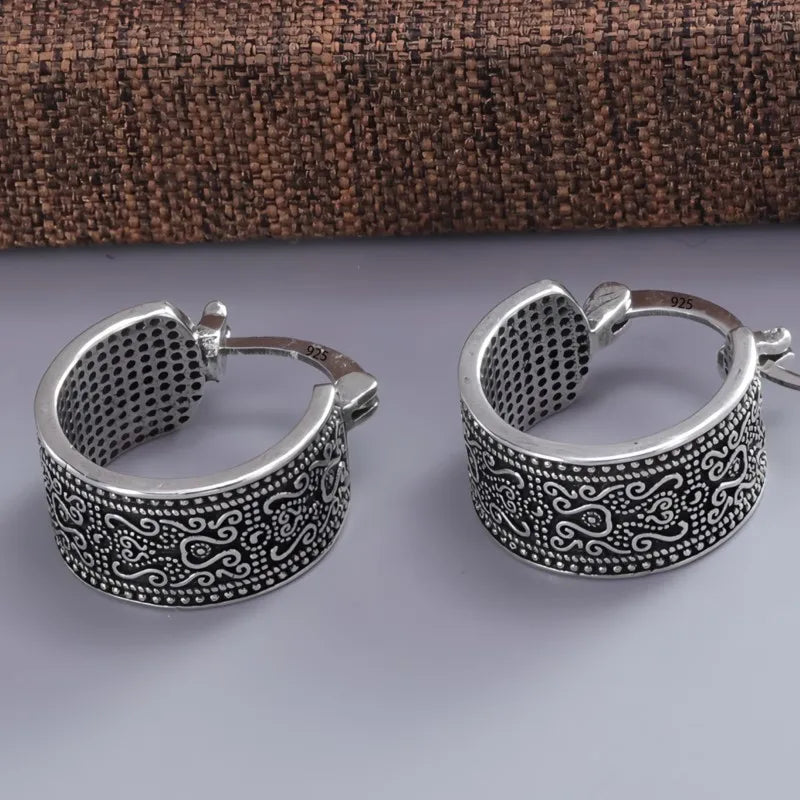 925 Sterling Silver Texture Flower Earrings For Women Gothic Trendy Simple Retro Earring Jewelry Party Accessories Vera Lux