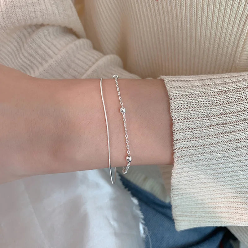 925 Sterling Silver Round Ball Lucky Bracelets Woman Double-Layer Snake Chain Hot Top Quality Jewelry Wedding Jewellery Vera Lux
