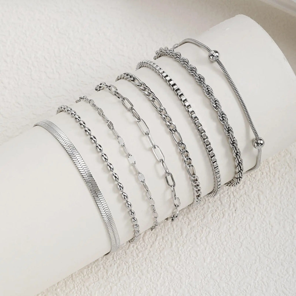 Women Chain Bracelet Silver Color, Stainless Steel Link Stackable Bracelets, Layered Fashion Accessories Gifts Vera Lux