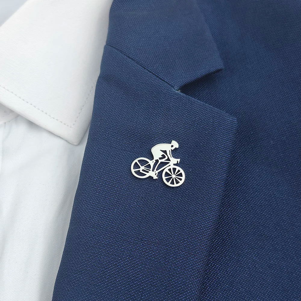New bicycle racer men's lapel pin, 316L stainless steel gold-plated badge, black brooch for suit accessories, gift for father Vera Lux