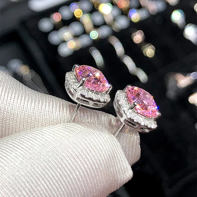 Ne'w Bright White/Yellow/Pink CZ Stud Earrings for Women Fashion Contracted Jewelry High Quality Wedding Engagement Vera Lux