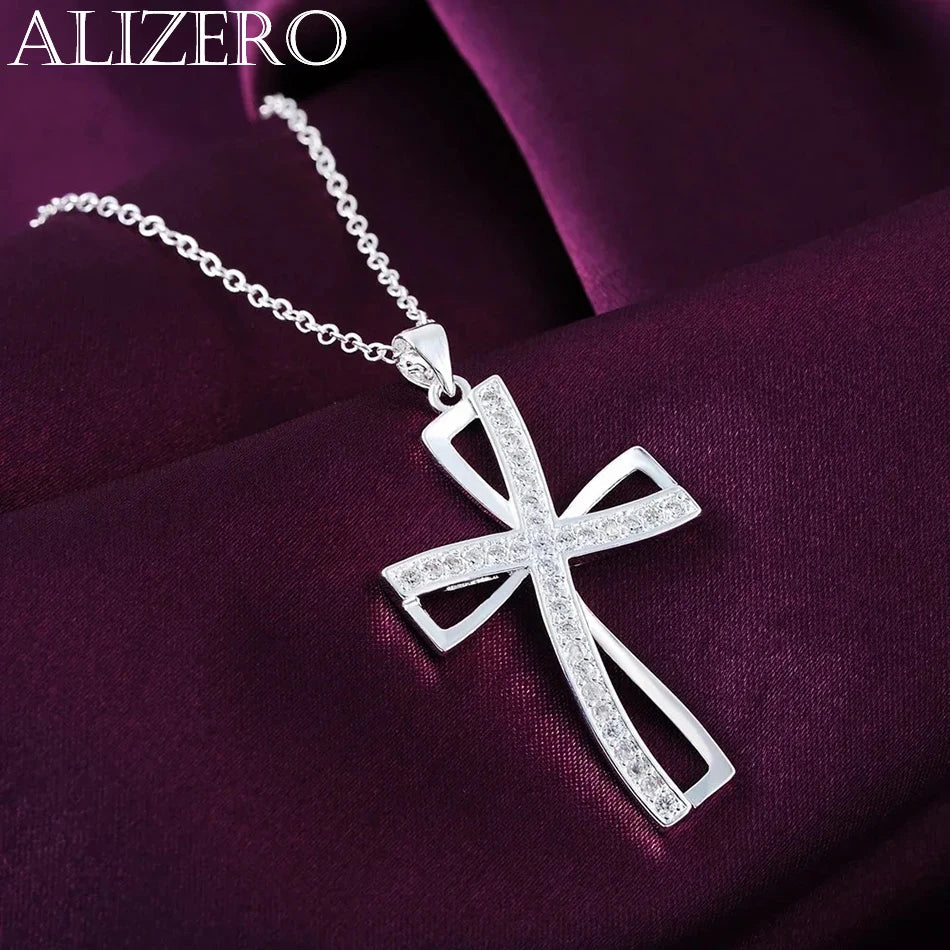 Promotions 45cm 925 sterling silver necklace charm for women cyrstal Cross pendant chain jewelry fashion cute wedding party Vera Lux