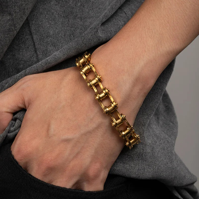 1Pcs Men's Stainless Steel Bracelet Creative Imitation Bicycle Chain Bracelet Trendy Punk Style Daily Wear Accessories Vera Lux