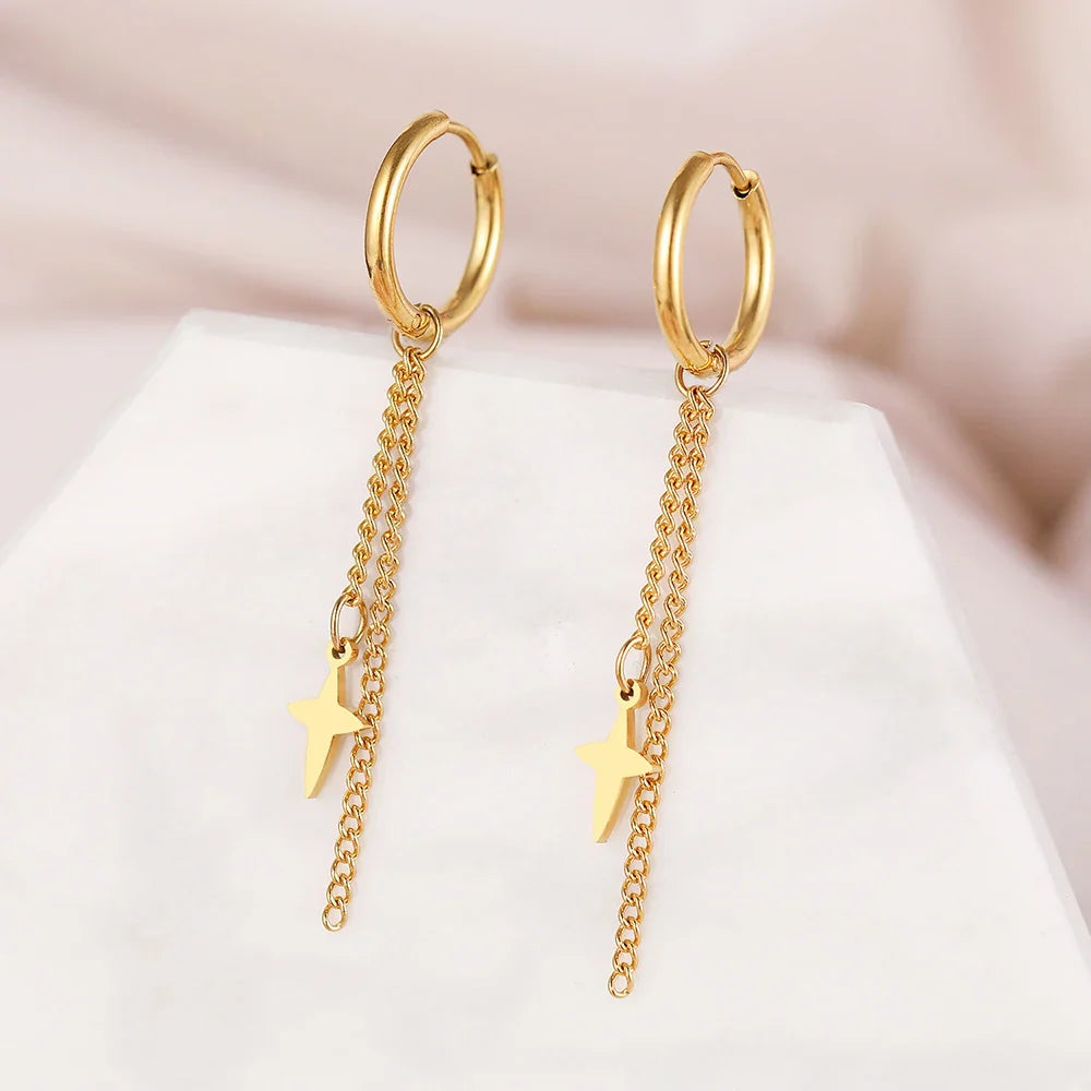 Aomogo Stainless Steel Earrings Minimalist Geometric Hexagonal 3D Design Gothic-Style Fashion Dangle Earrings Women's Jewelry Vera Lux