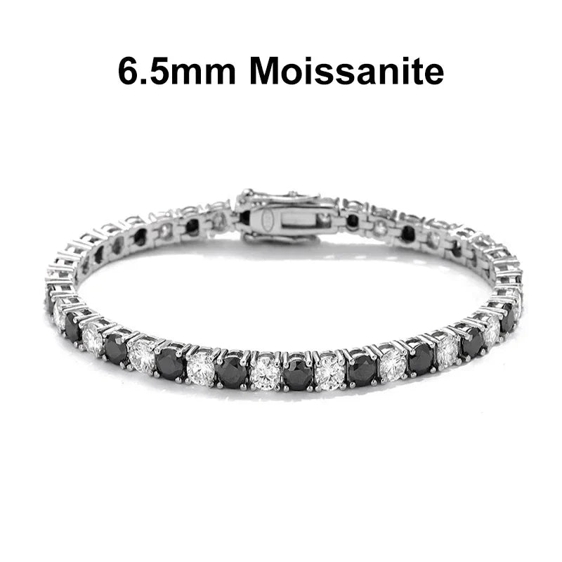 NeeTim Black and White All Moissanite Tennis Bracelets for Women Man s925 Sterling Silver Plated White Gold Hip Hop Bracelet Vera Lux