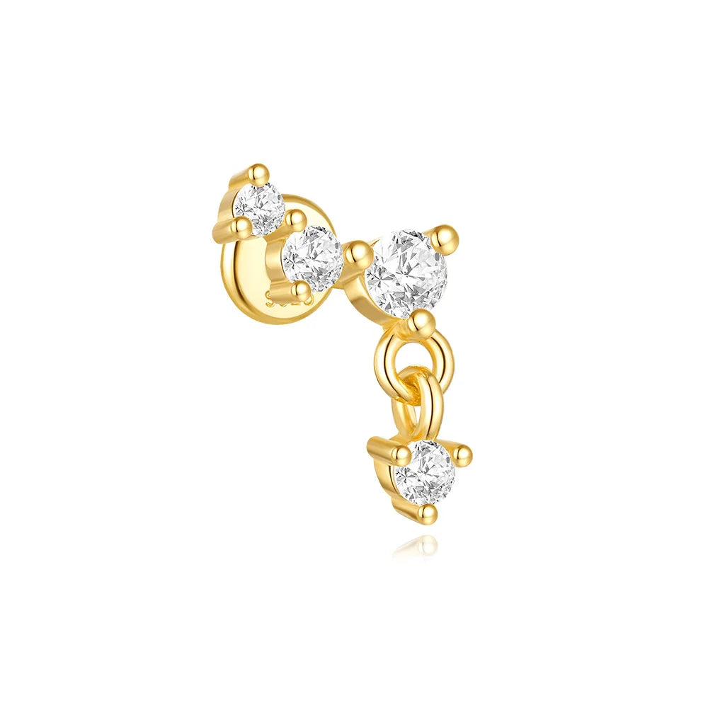 CANNER 1PC Four Pointed Star Moon Tassel Lotus Cartilage Spiral Puncture 925 Sterling Silver Stud Earring For Women Ins Earring Vera Lux