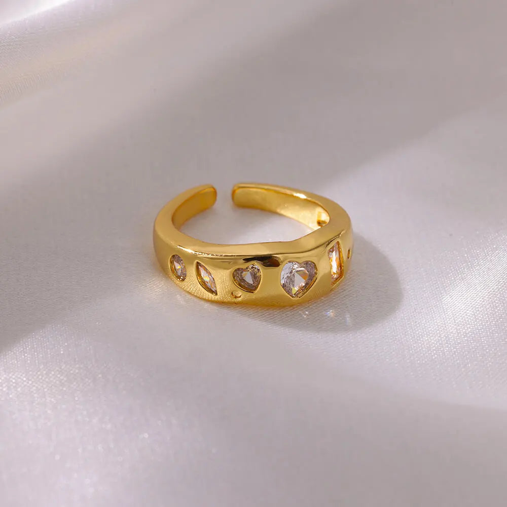 Stainless Steel Heart Zircon Rings for Women Gold Color Wedding Couple Ring Aesthetic Jewelry Accessories Gift anillos mujer Vera Lux