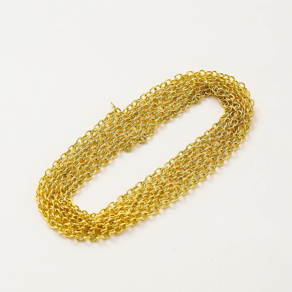 1Meter/lot 14K 18K Gold Plated Brass Metal Round Link Cable Chains DIY Jewelry Making Chain For Needlework Jewelry Accessories Vera Lux