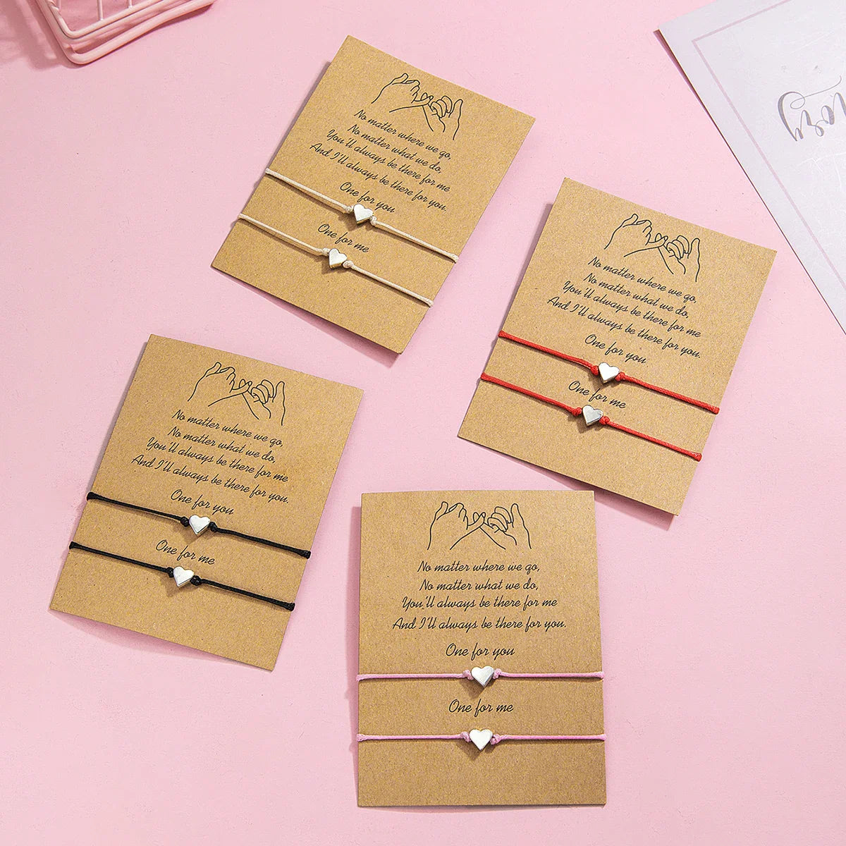 2 PCS Card Sets of Minimalist Casual Style Copper Heart Adjustable Rope Chain Couple Bracelet Jewelry Valentine's Day Gift Vera Lux