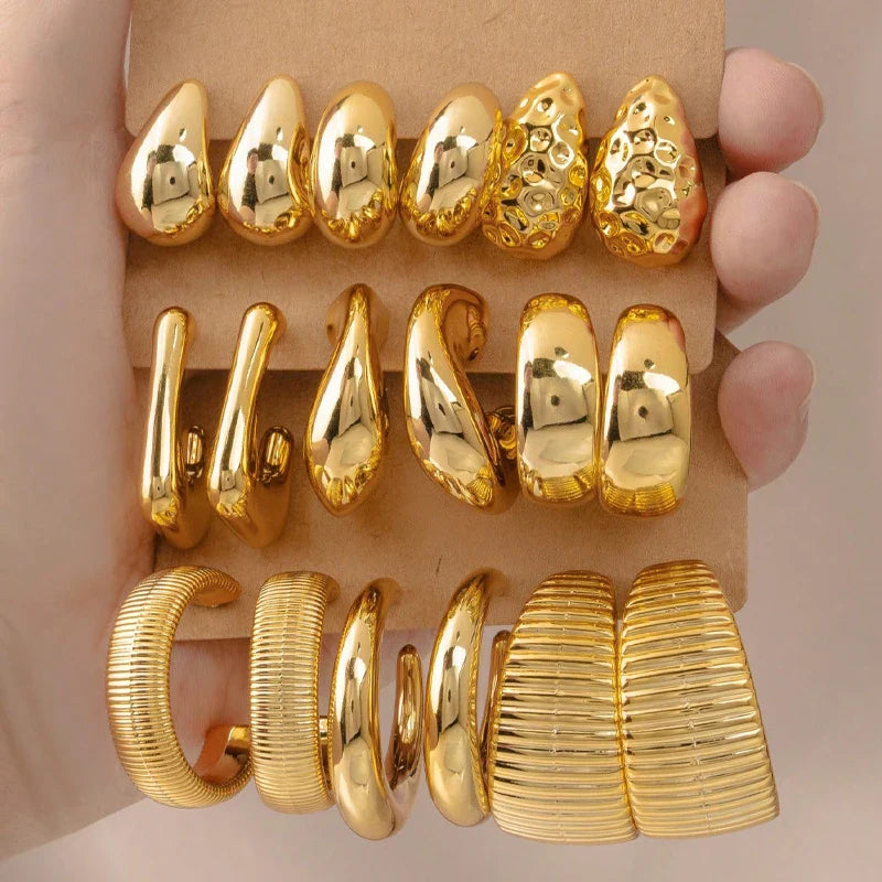 18 Pcs/Set Fashion Water Drop Earring For Women Vintage Exaggerated Geometric Twist Hoop Earrings Personalized Jewelry Gifts New Vera Lux