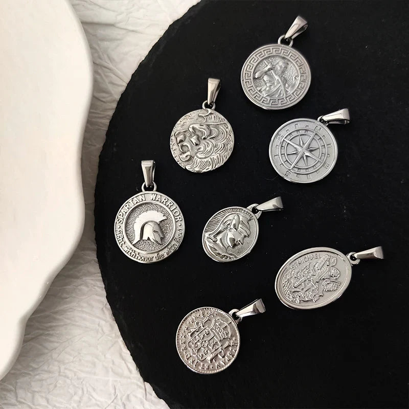 Stainless Steel Vintage Round Portrait Coin St. Michael Compass Pendants Charm For Women Necklace Making Diy Jewelry Vera Lux