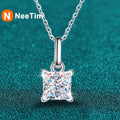 NeeTim 1ct Princess Cut Moissanite Necklace Pendant S925 Sterling Silver Party Wedding Dimond Necklaces For Women Certified Vera Lux