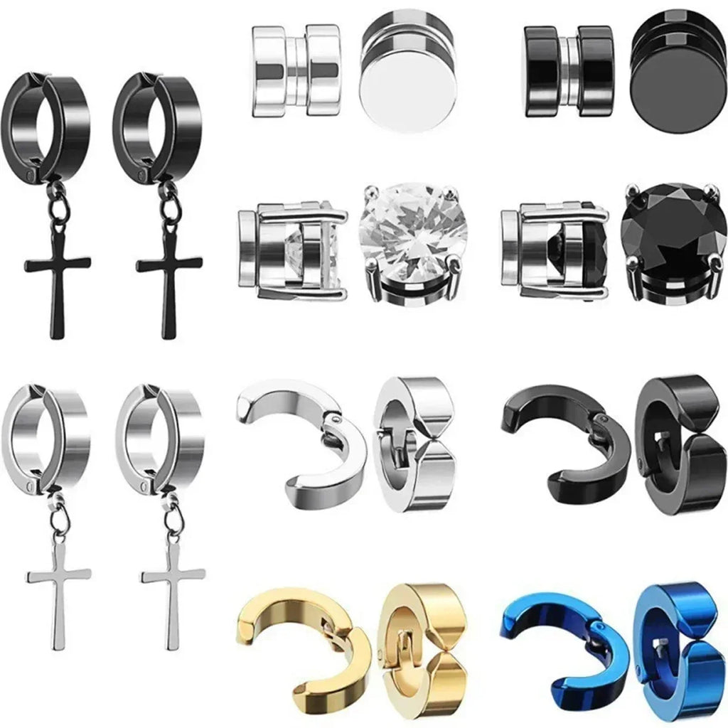 2pcs Punk Mens Strong Magnet Magnetic Ear Stud Set,Non Piercing Cross Clip-on Earrings Suitable Gifting Boyfriend Lover Jewelry Vera Lux