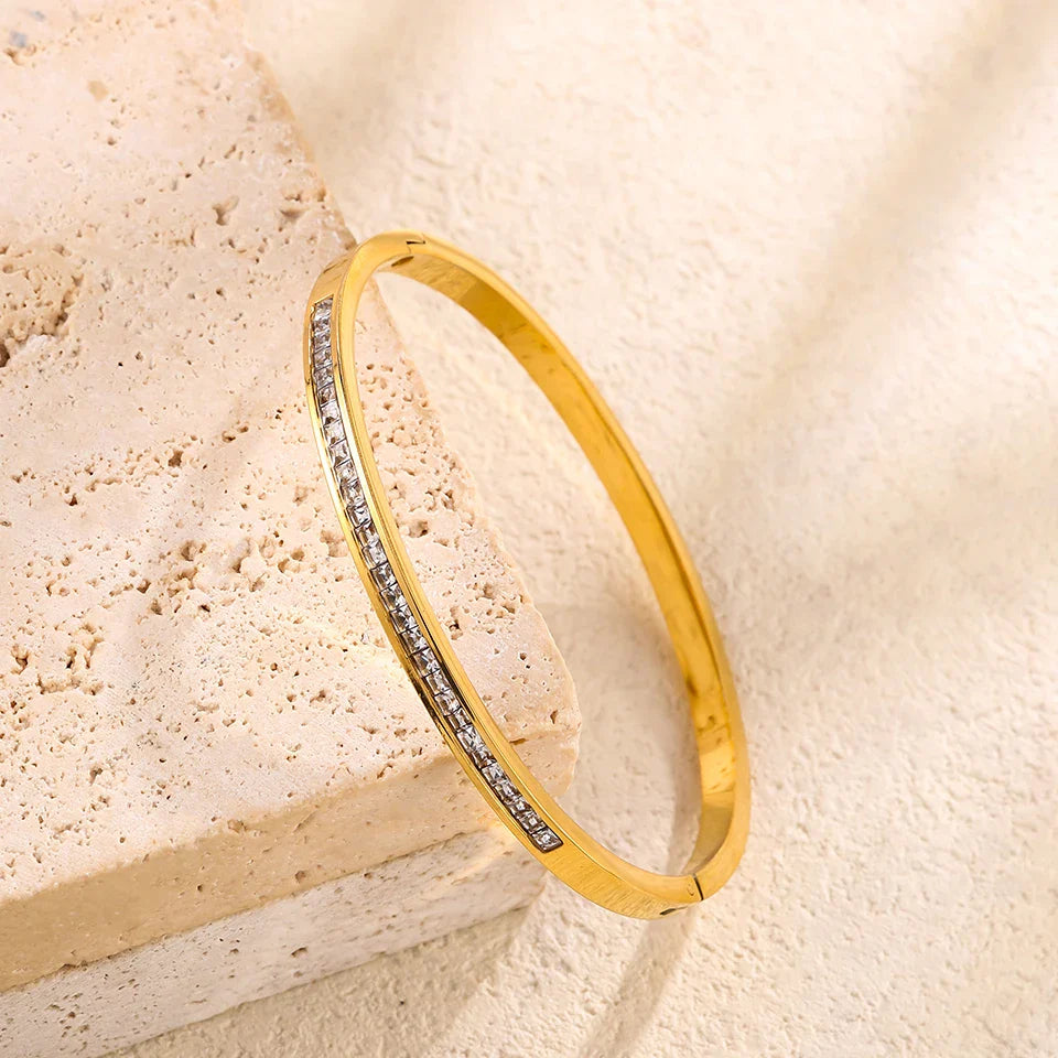 Yupsk Titanium Steel Couple's Bracelet Shiny Zircon Inlaid Stainless Steel Bangles Gold/Silver Color Female Jewelry Gift Vera Lux