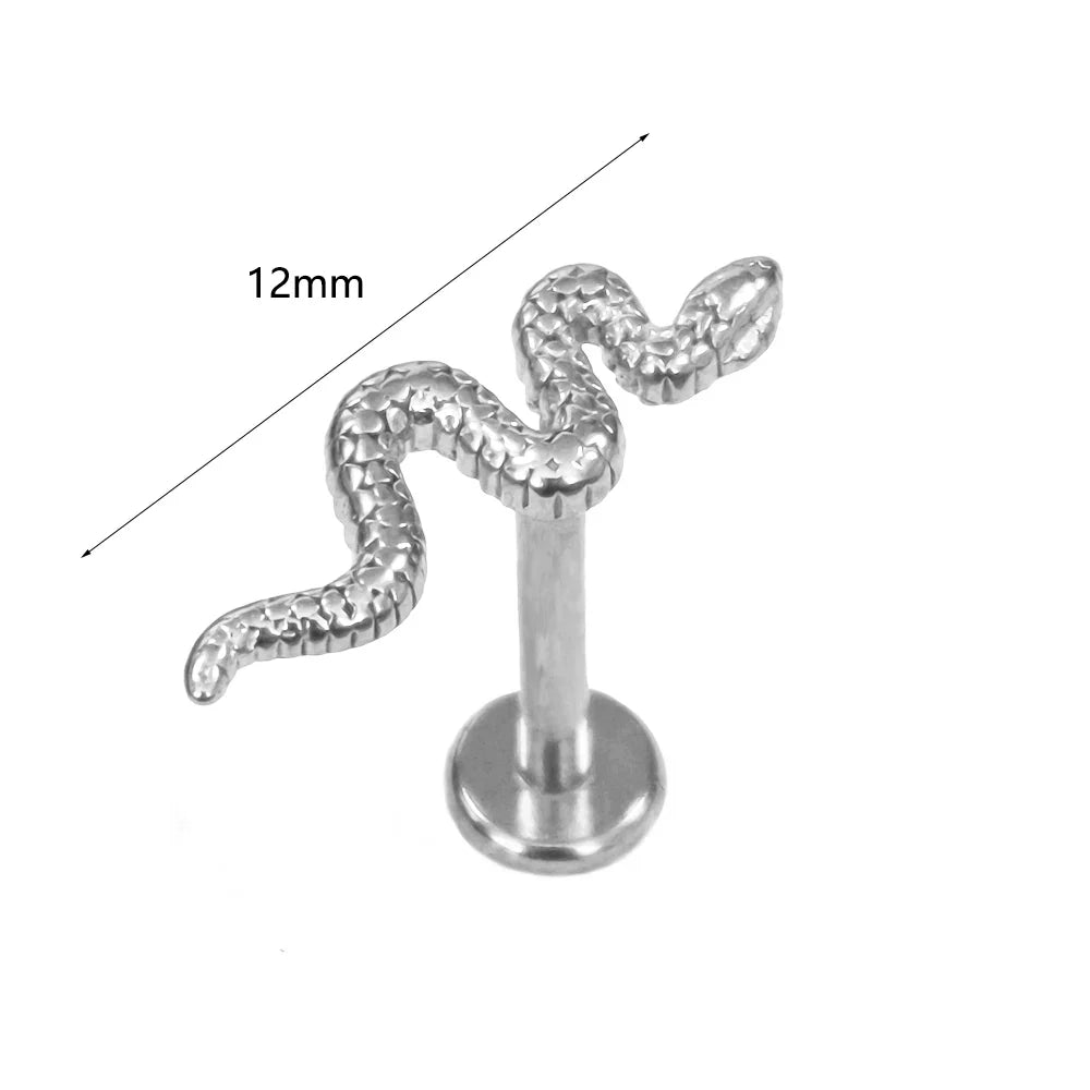100% 316L Surgical Steel Flower Labret Piercing Butterfly Bee Tragus Snake Cartilage Helix Flat Back CZ Earrings Body Jewelry Vera Lux