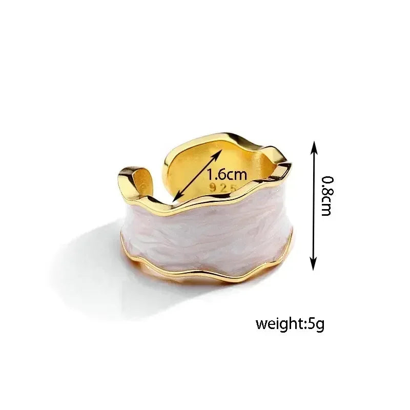 Vintage White Enamel Metal Irregular Shape Geometric Open Adjustable Ring for Women Girl Jewelry Birthday Gifts Anillo Hombre Femstylo