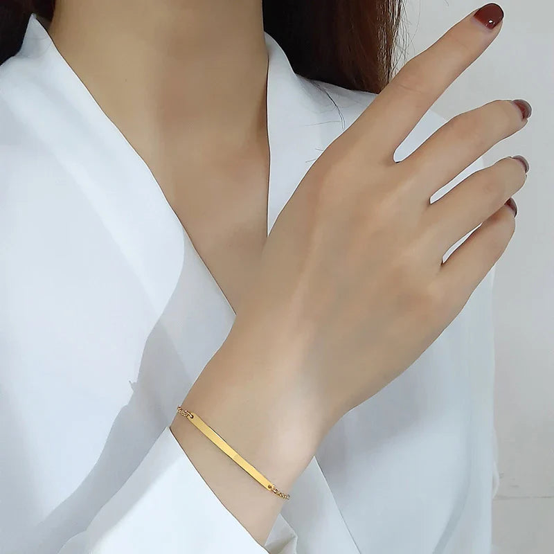 Vnox Minimalist Personalize Engrave Stainless Steel Thin Bar Bracelets for Women Lady Custom Friendship Bridesmaid Gifts Jewelry Vera Lux
