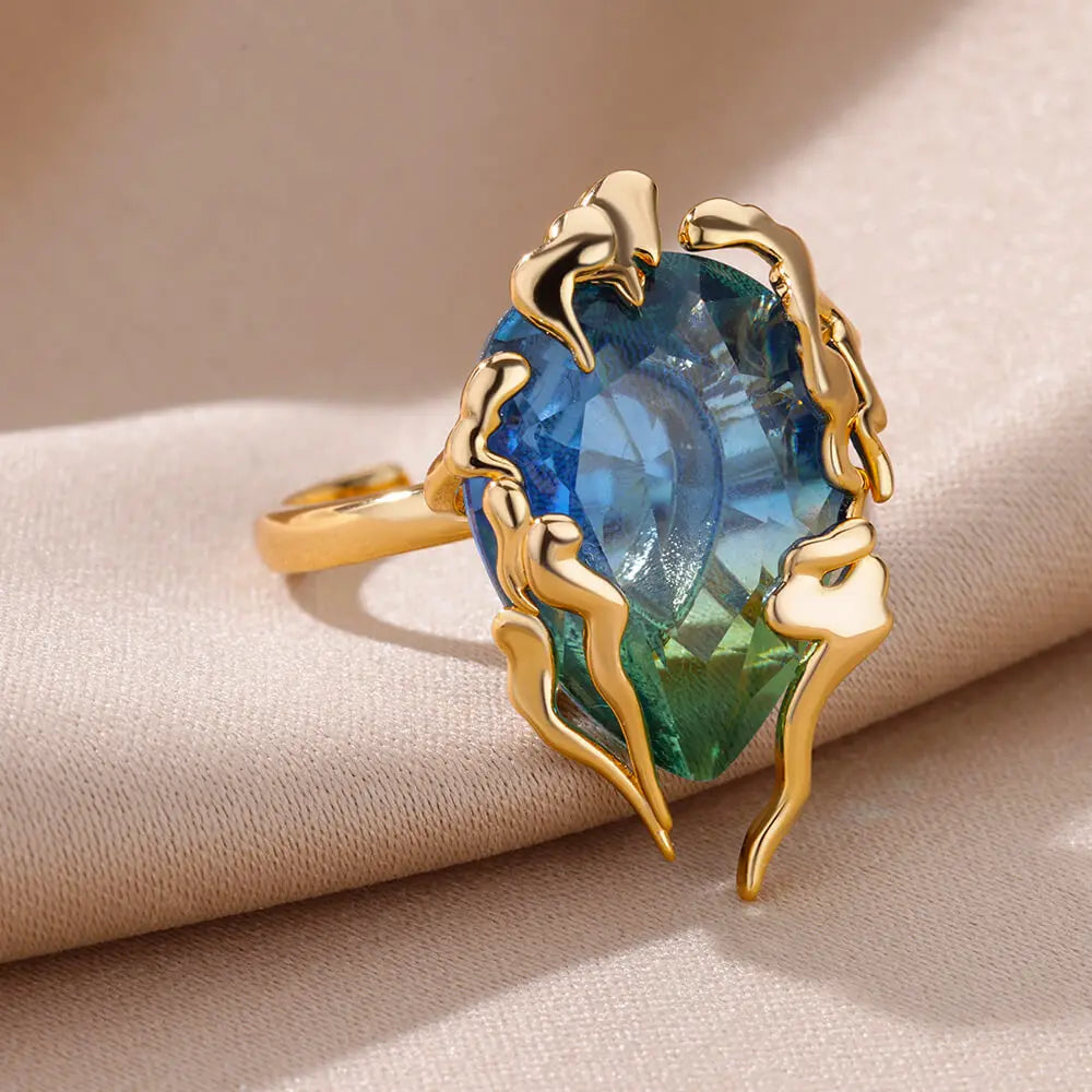 Zircon Flame Drop Rings For Women Stainless Steel Water Drop Adjustable Ring Femme New Wedding Party Fashion Jewelry Gift Femme Vera Lux