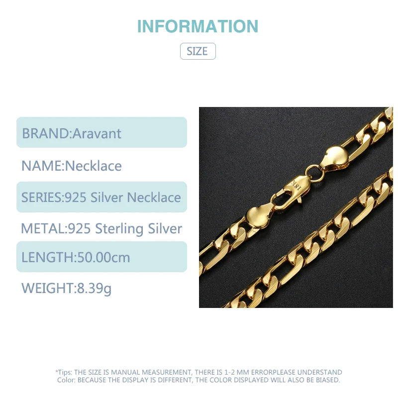 Aravant 925 Silver 18K Gold 8mm Necklace Chains For Men Women Fashion Jewelry Vera Lux