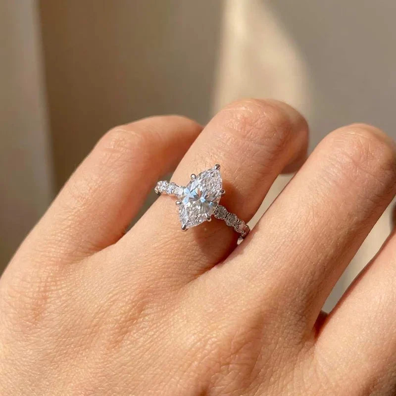925 Sterling Silver New Fashion Design Marquise Cubic Zirconia Set Rings for Women Modern Trend Bridal Wedding Sparkling Jewelry Vera Lux