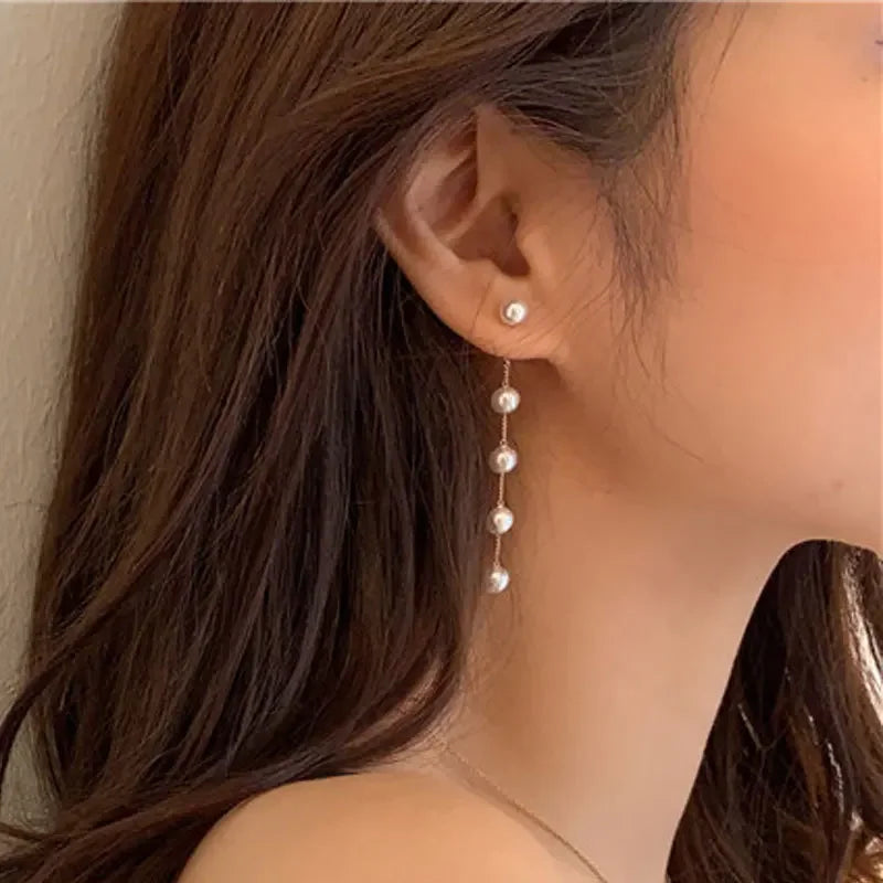Fashion Pearl Long Earring For Women Cute Korean Crystal Rhinestone Chain Drop Earrings Bridal Wedding Party Jewelry Gifts 2024 Vera Lux