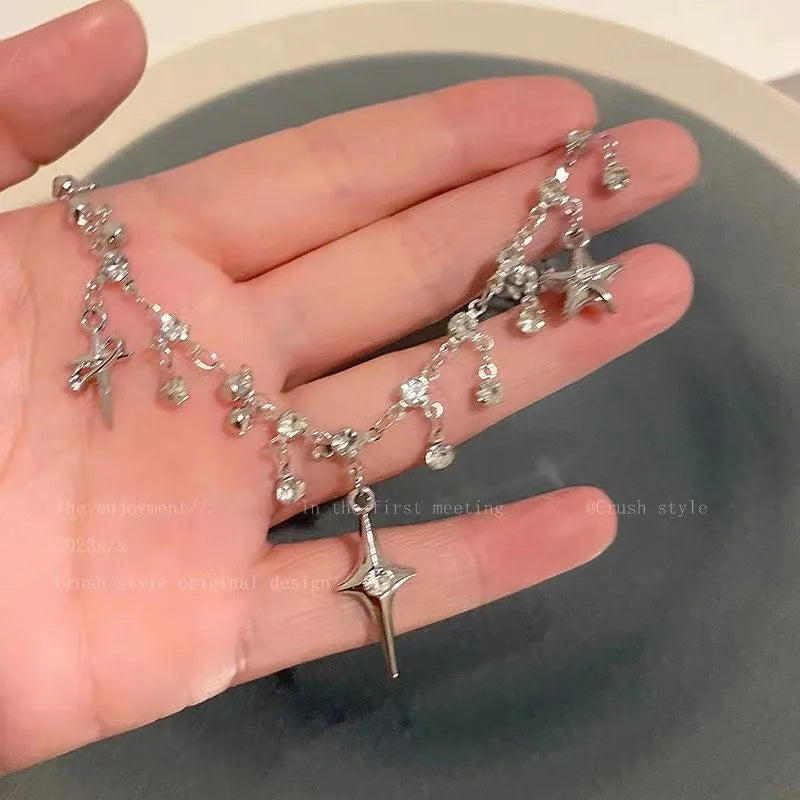 Kpop Star Pendent Necklace for Women Punk Simple Zircon Tassel Clavicle Chain Choker Elegent Party Gift Jewelry Girl Vera Lux