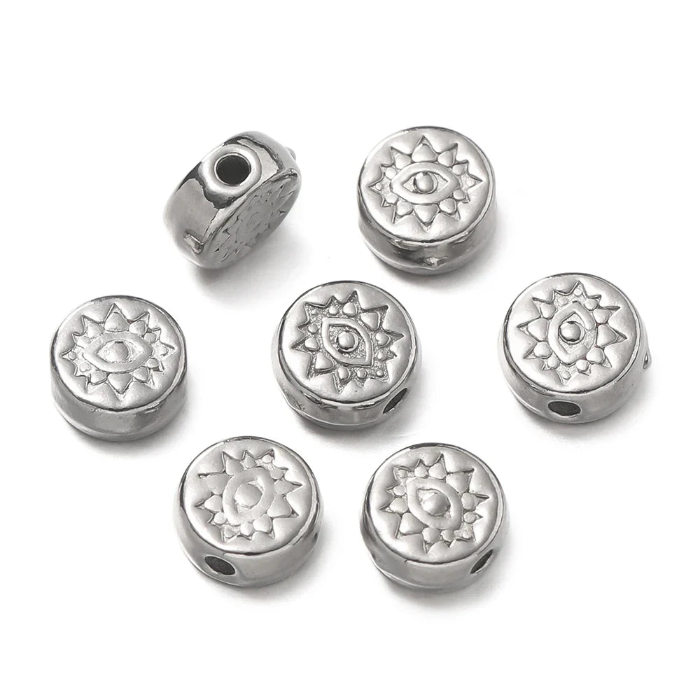 10Pcs/Pack Stainless Steel Various Shape Gold Steel Color Texture Spacer Beads for DIY Bracelet Jewelry Making Accessories Vera Lux