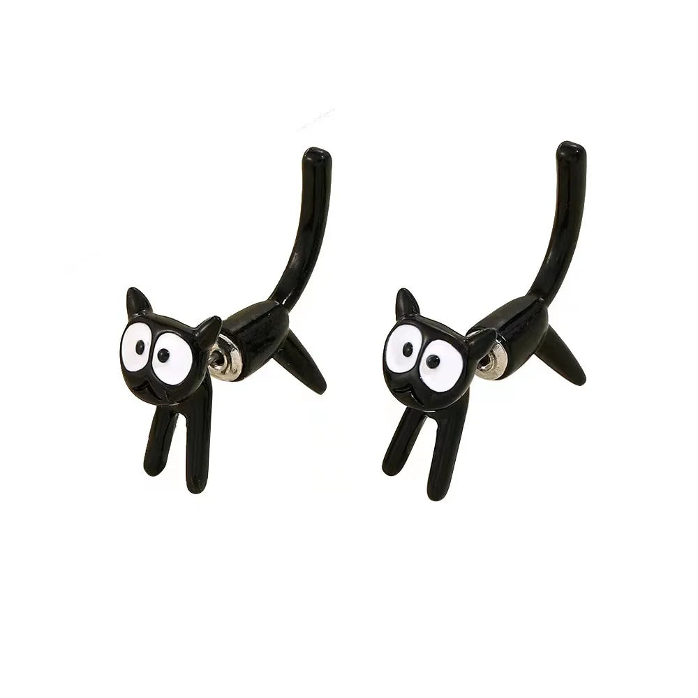 Black Color Cat Design Earrings Stud Trendy Ins Girls Cute Women Earring Animal Design Black Painting Vera Lux