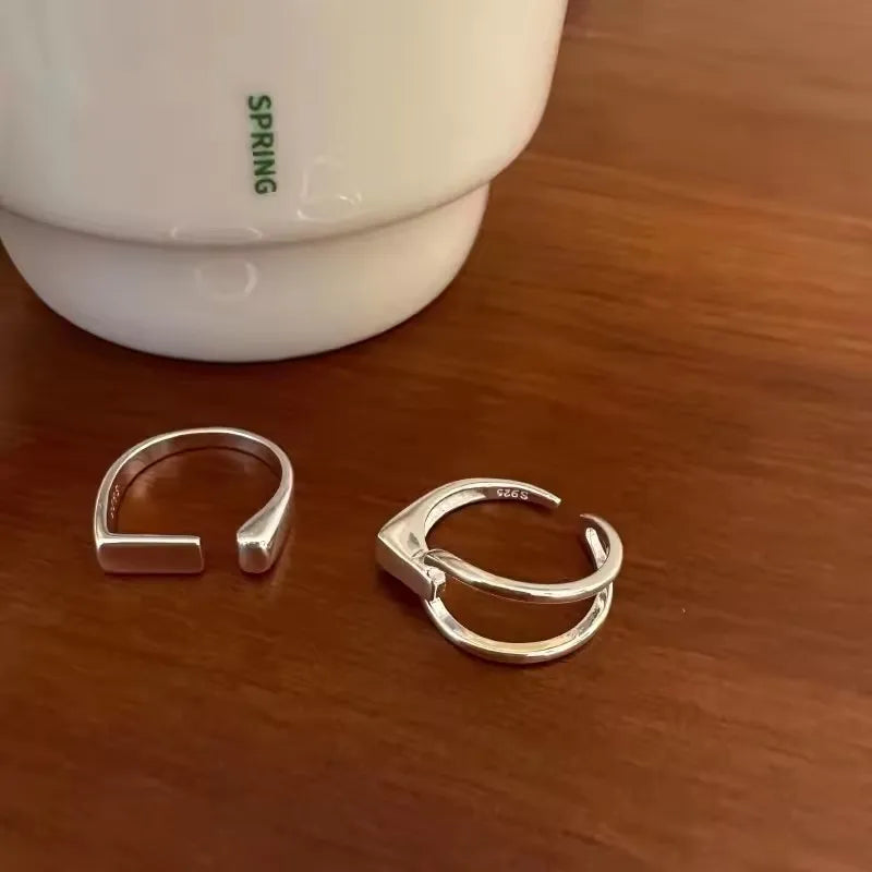 VENTFILLE 925 Sterling Silver Rings INS Fashion Hip Hop Vintage Couples Hollow Lines Punk Thai Silver Party Adjustable  Jewelry Vera Lux