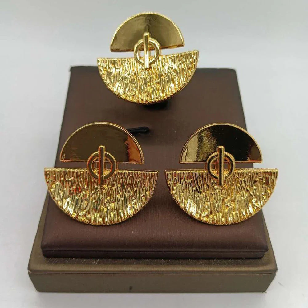 Dubai Gold Plated Earrings and Ring Jewelry Set for Women Hollow out Design Earrings and Finger Ring Set for Engagement Gifts Vera Lux