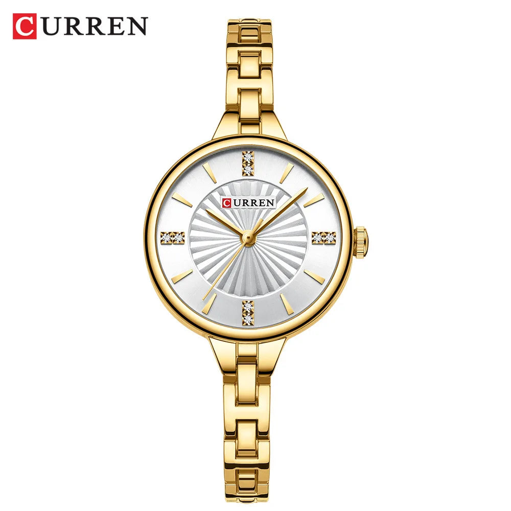 CURREN 9097 Top Brand Women's Quartz Watch Fashion Casual Gold Silver Waterproof Stainless Steel Strap Women's Elegant Watch Vera Lux