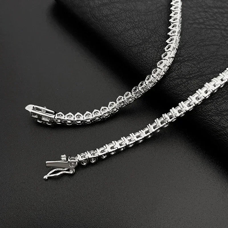 NeeTim Moissanite Tennis Necklace 3 Claw 925 Sterling Silver Plated 18k White Gold Sparkling Lab Diamond Necklaces for Women Vera Lux