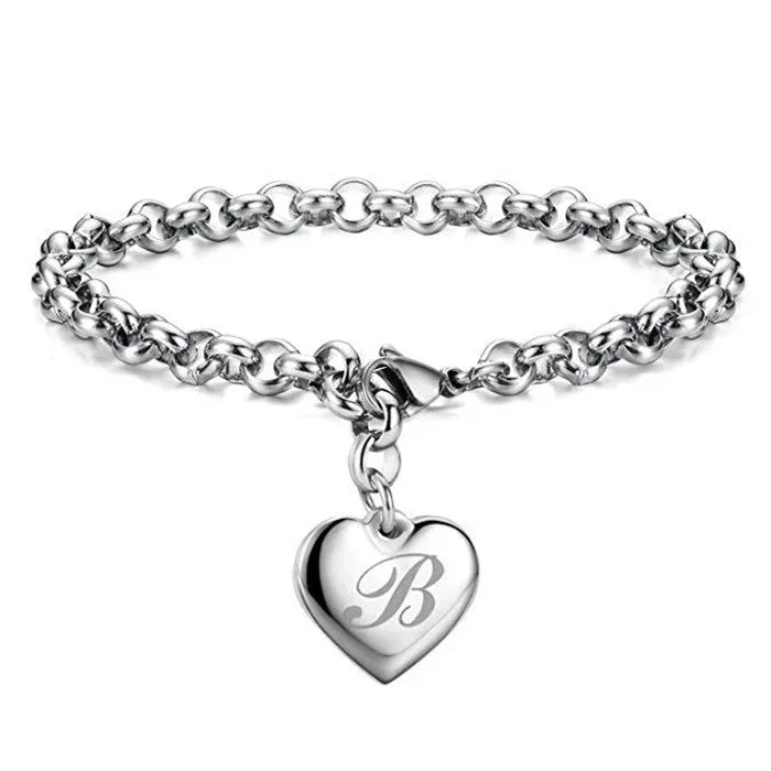 925 Sterling silver Fine 26 Letter women men chain Bracelet Charm Heart Cute wedding Personality Jewelry lady gift party 20cm Vera Lux